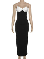 Bows Contrast Color Ribbon Long Dress Mssaz Desses