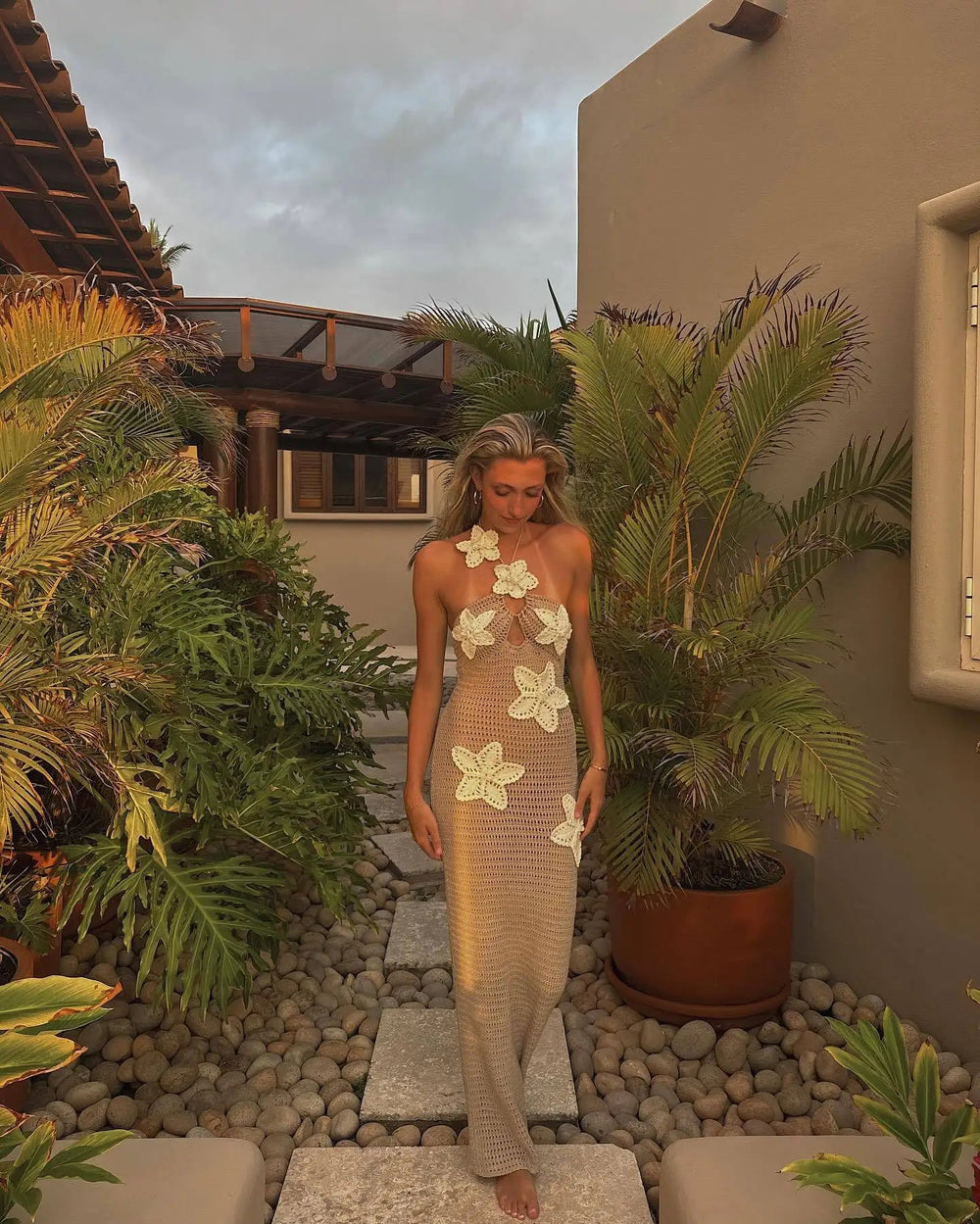 Floral Halter Maxi Dress  Splice Backless Design Mssaz Desses