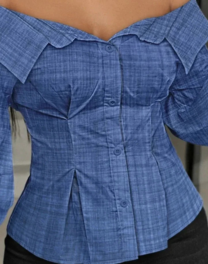 Lantern Sleeve Open Shoulder Top Mssaz Desses