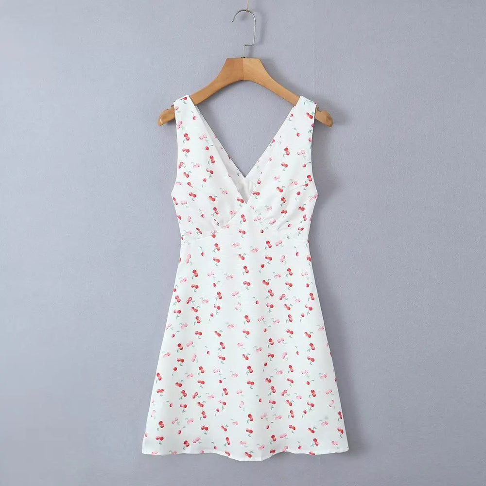 Cherry Print Sleeveless Mini Dress Mssaz Desses