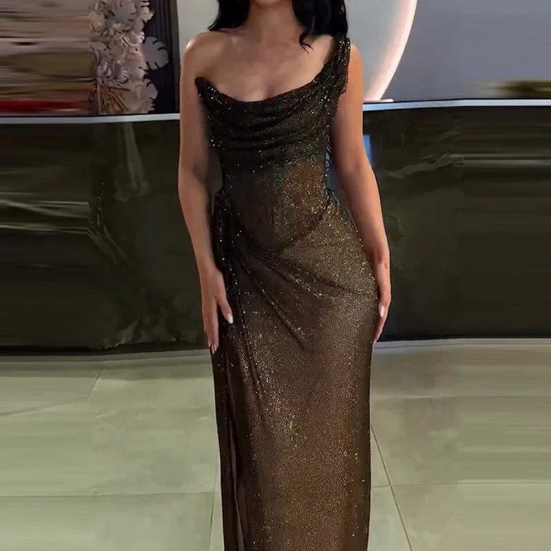 Sequin Off Shoulder Sleeveless Cocktail Party Outfit Mssaz Desses