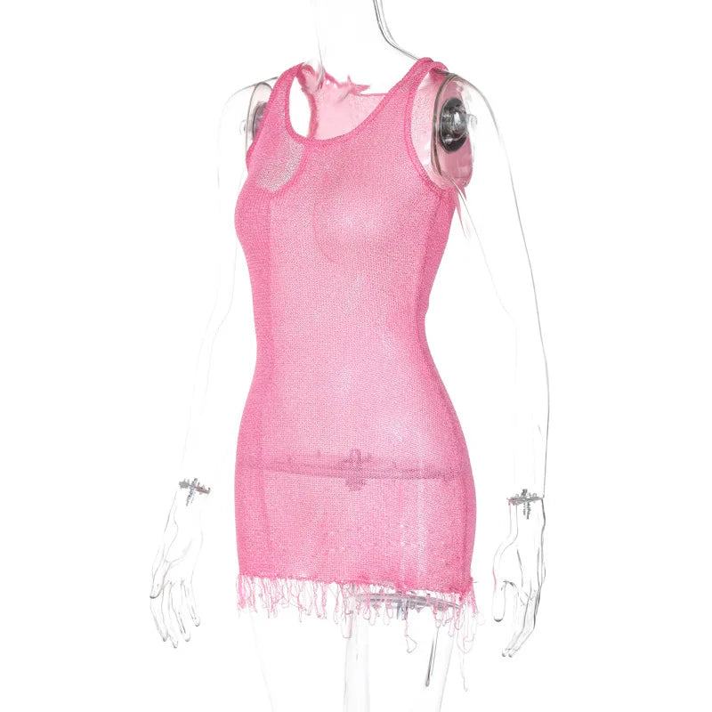 Knit Tassel Mini Dress Mssaz Desses
