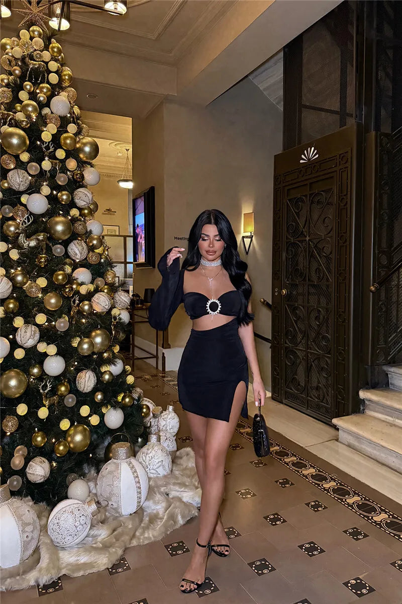 Hollow Out Backless One-Sleeve Side Slit Mini Dress Mssaz Desses
