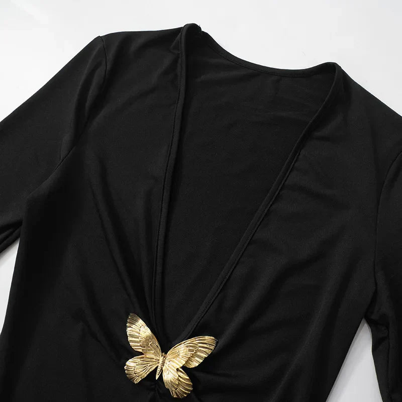 Black Fishtail Dress Dramatic Style with Butterfly Mssaz Desses