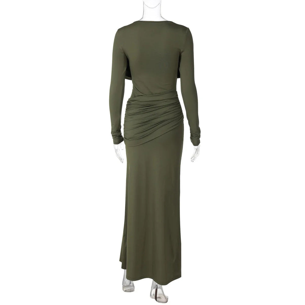 Solid Long Sleeve Irregular Splice Long Dress Mssaz Desses