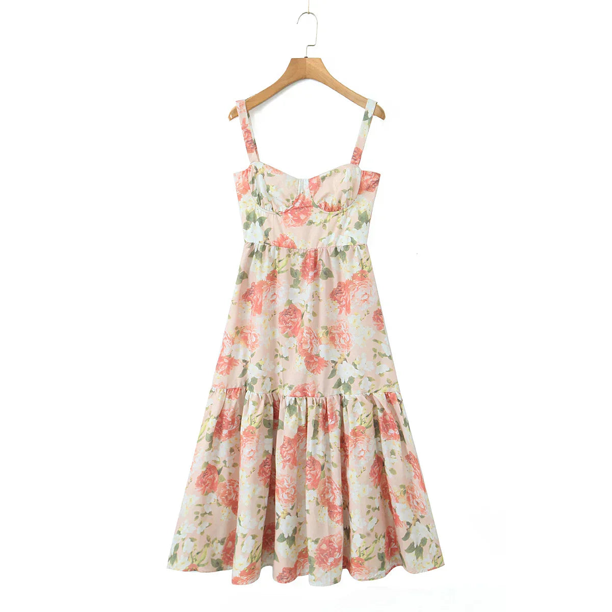 Floral Bra with Wire Corset Ruffles Midi Dress Mssaz Desses