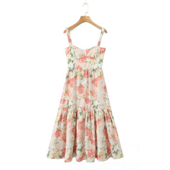 Floral Bra with Wire Corset Ruffles Midi Dress Mssaz Desses