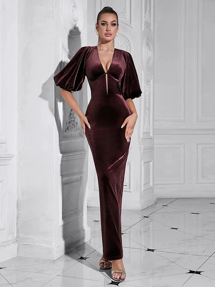 Backless Puff Lantern Sleeve Maxi Dress Mssaz Desses
