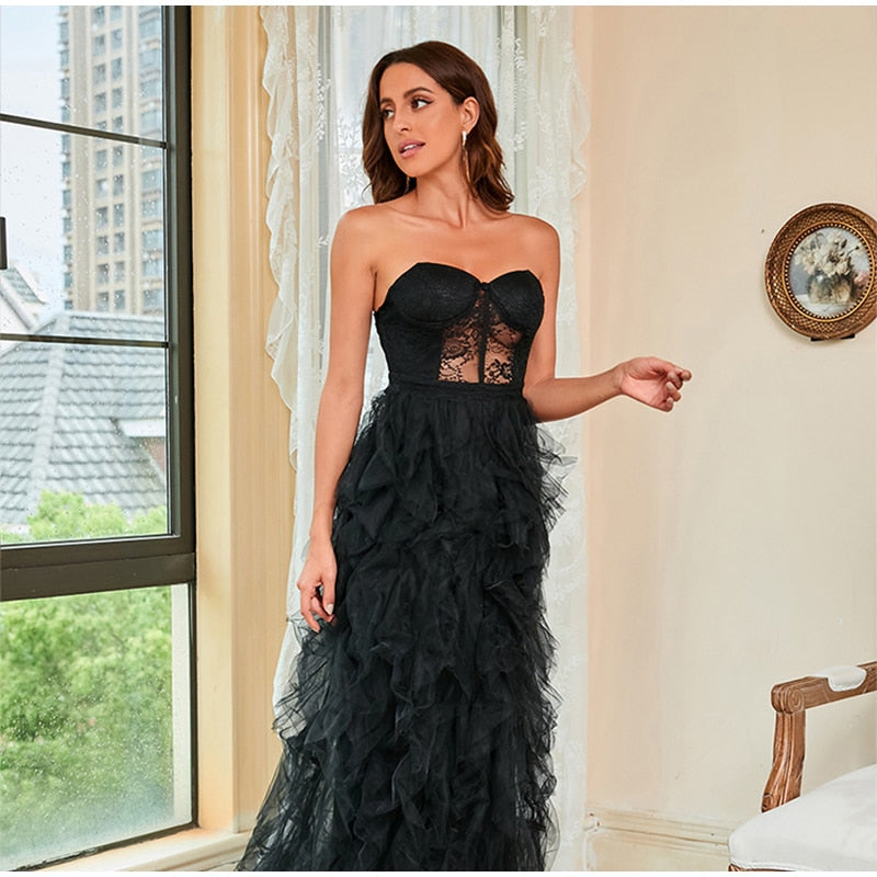 Lace Mesh Off Shoulder High Waist Evening Dress Mssaz Desses