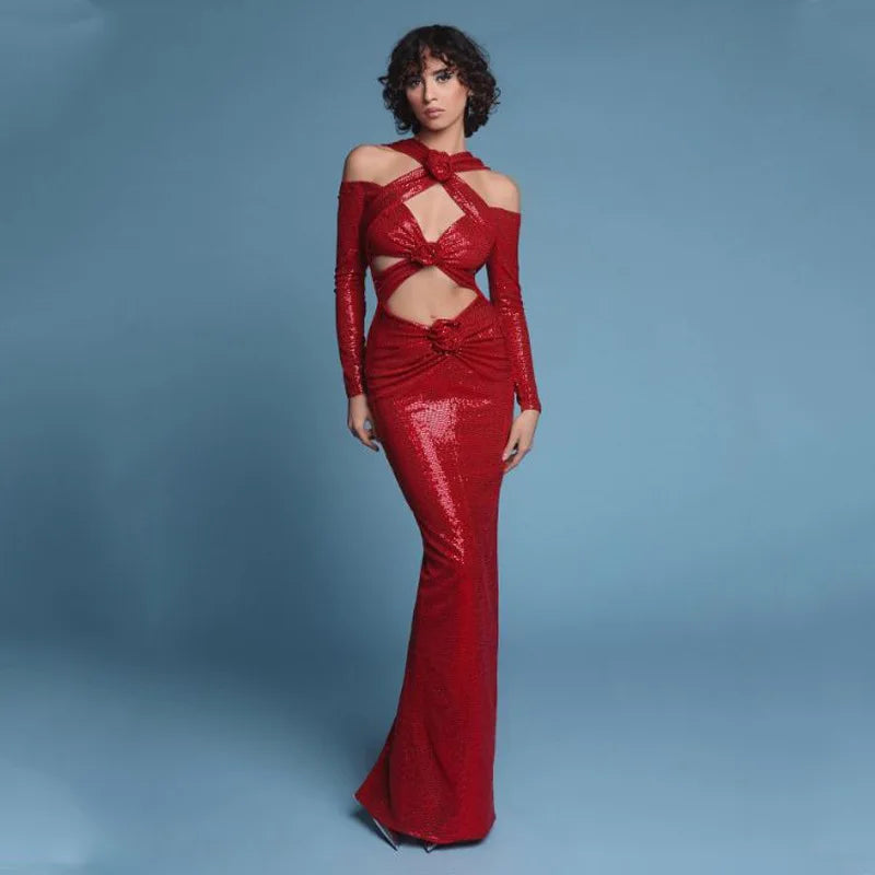 Luxury V-Neck Slit Evening Dress ââ‚?Floral Hem Party Elegance Mssaz Desses