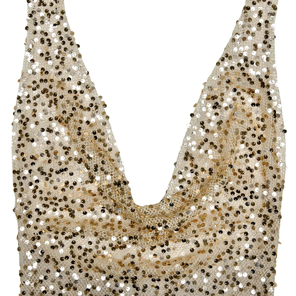 Open Back Sequins Sparkling Halter Maxi Dress Mssaz Desses
