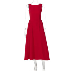 Straight Neck Sleeveless Flare Midi Dress Mssaz Desses