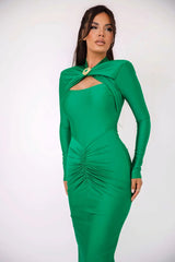 Long Sleeved Pleated Hollowed Out Maxi Dress Mssaz Desses
