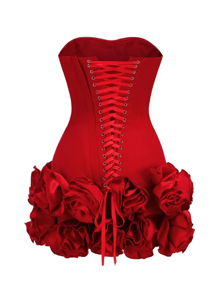 Red Flower Strapless Luxury Party Dress Mssaz Desses