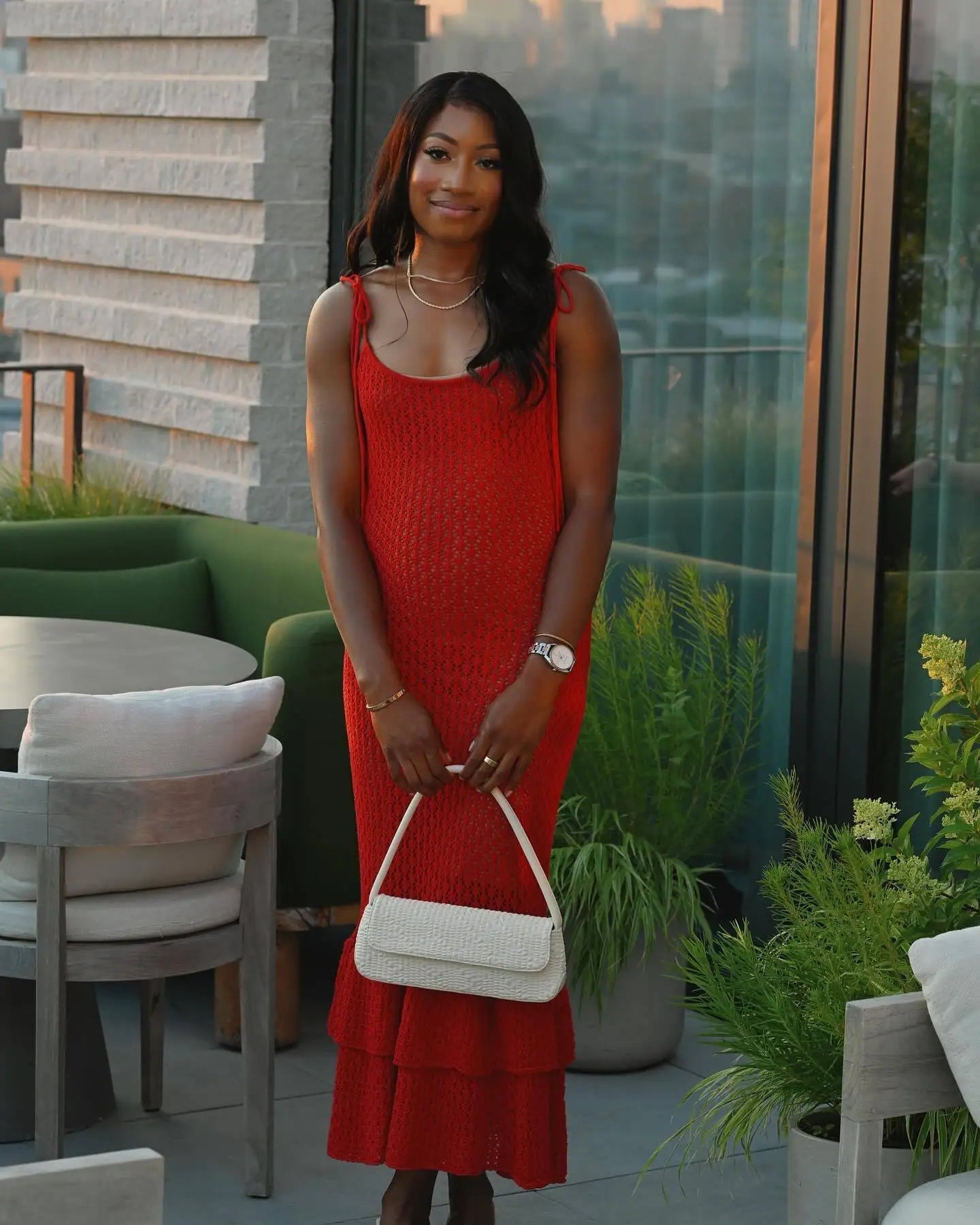 Crochet Maxi Dress with Ruffle Trim Mssaz Desses
