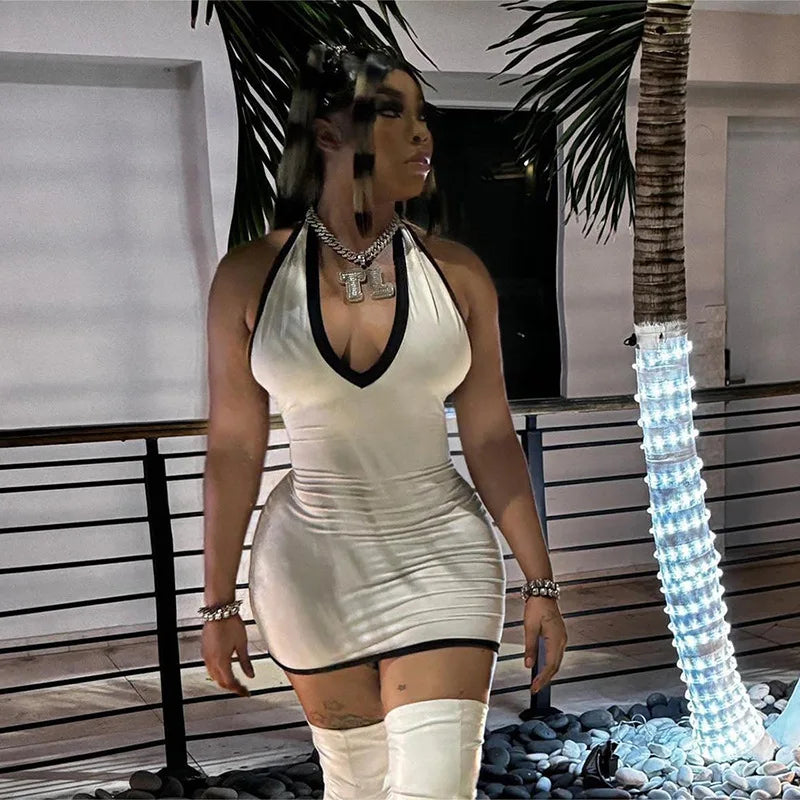 Contrast Open Back Halter Neck Mini Dress Mssaz Desses