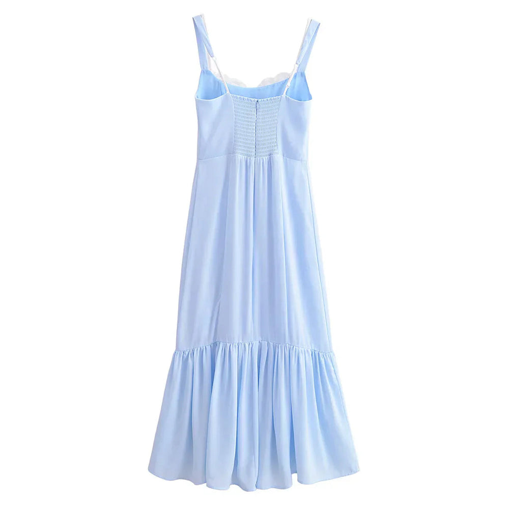 Light Blue Spliced Ruffles Hem Midi Dress Mssaz Desses