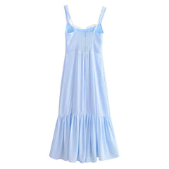 Light Blue Spliced Ruffles Hem Midi Dress Mssaz Desses