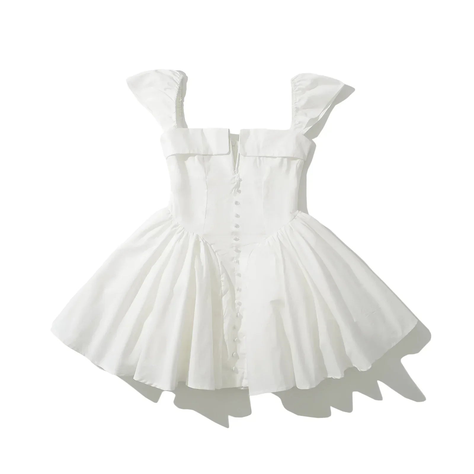 White Slit V Collar Short Sleeve Corset Style Mini Dress Mssaz Desses