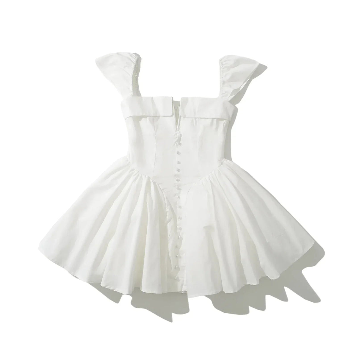 White Slit V Collar Short Sleeve Corset Style Mini Dress Mssaz Desses