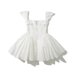 White Slit V Collar Short Sleeve Corset Style Mini Dress Mssaz Desses