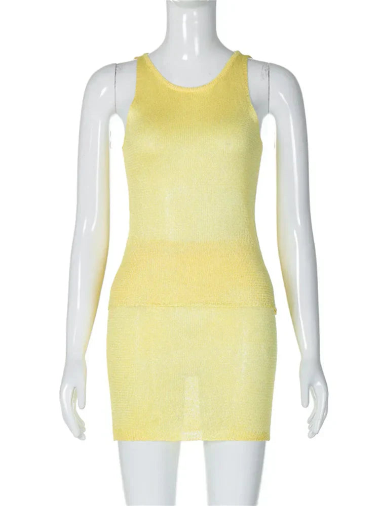 Solid Knit Top And Mini Skirt 2 Pcs Suit Mssaz Desses