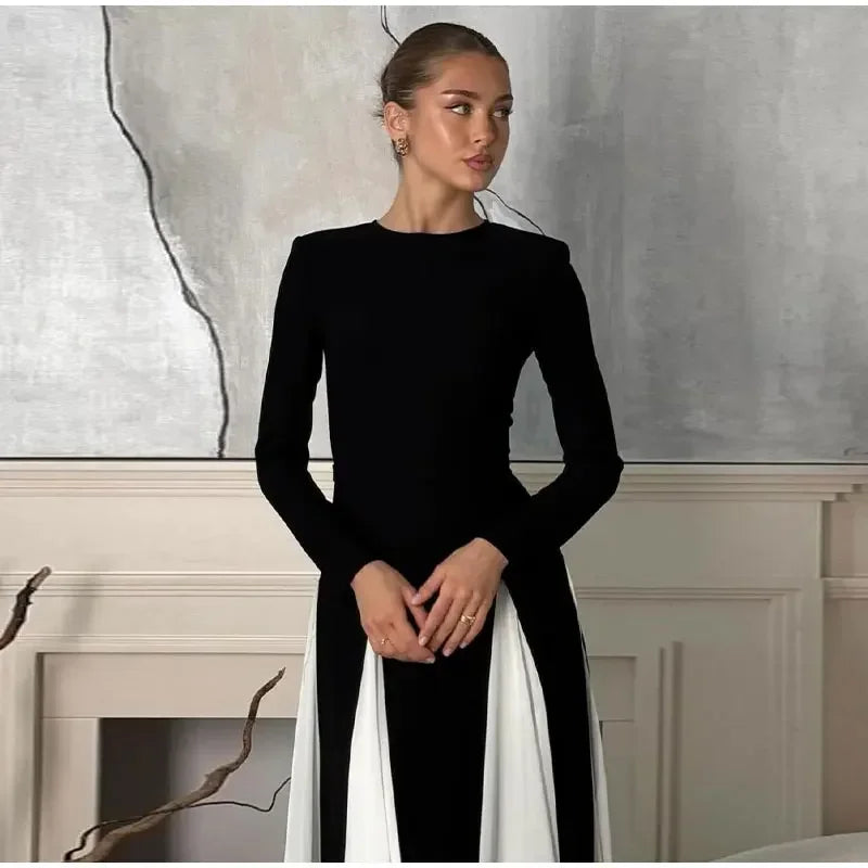 Pleated Patchwork Long Sleeve Maxi Dress Mssaz Desses