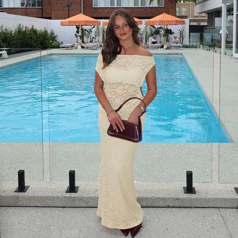 Lace Hollow Out Sleeveless Bodycon Maxi Dress Mssaz Desses