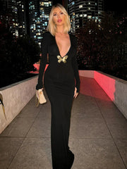 Black Fishtail Dress Dramatic Style with Butterfly Mssaz Desses