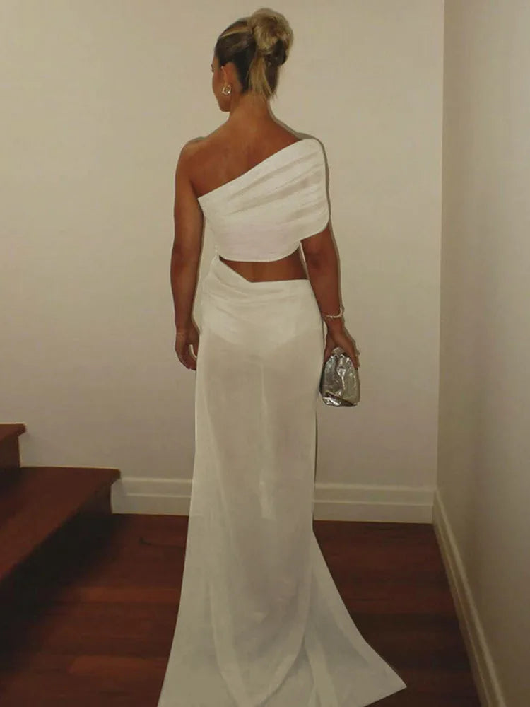 Mesh Backless One-Shoulder Long Dress Mssaz Desses