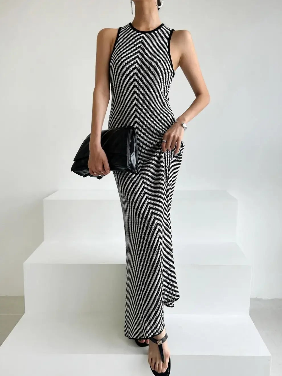 Striped Ribbed Midi Dress Mssaz Desses