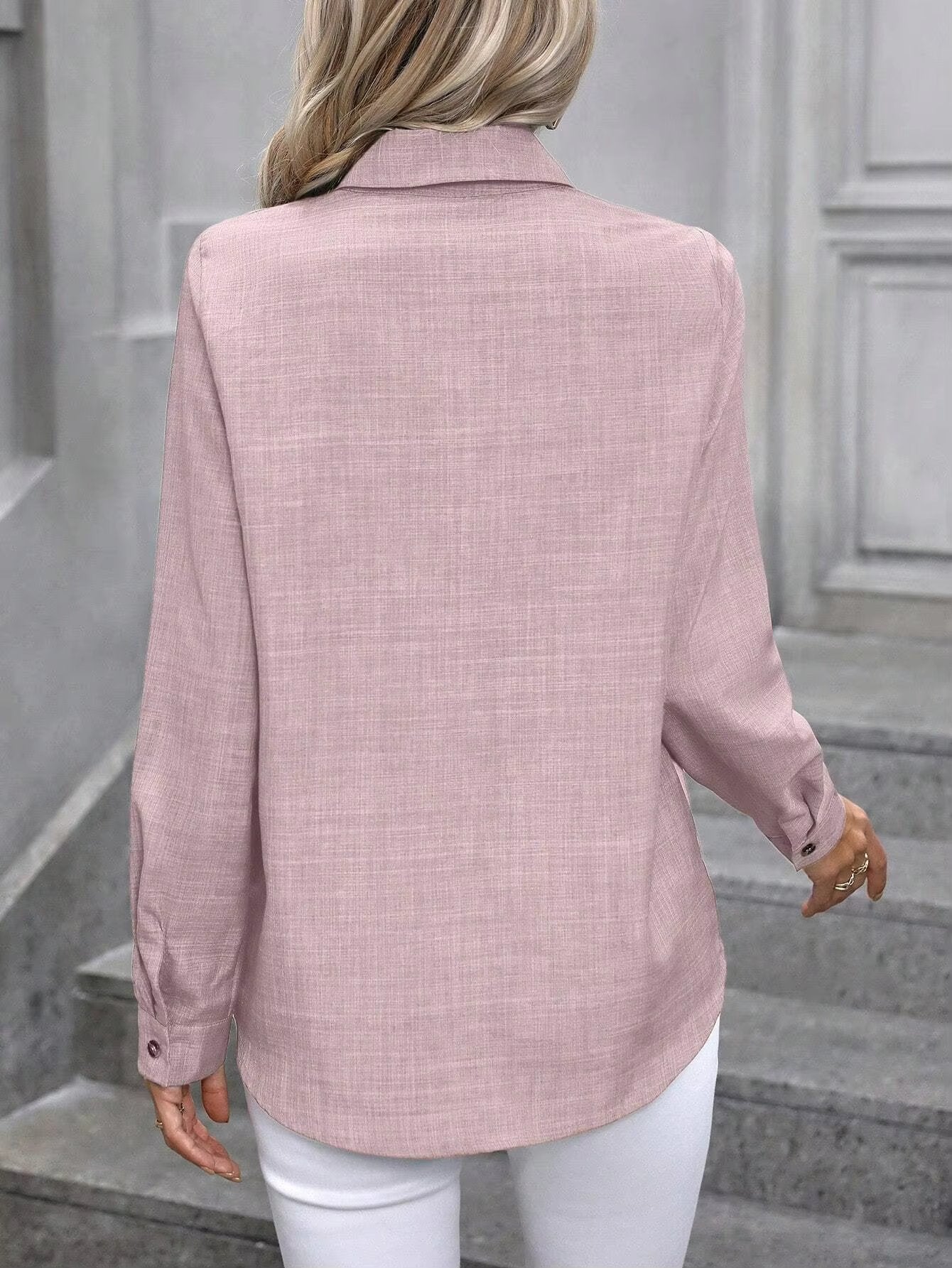 Casual A Solid Color Long-sleeved Lapel Simple Shirt Mssza