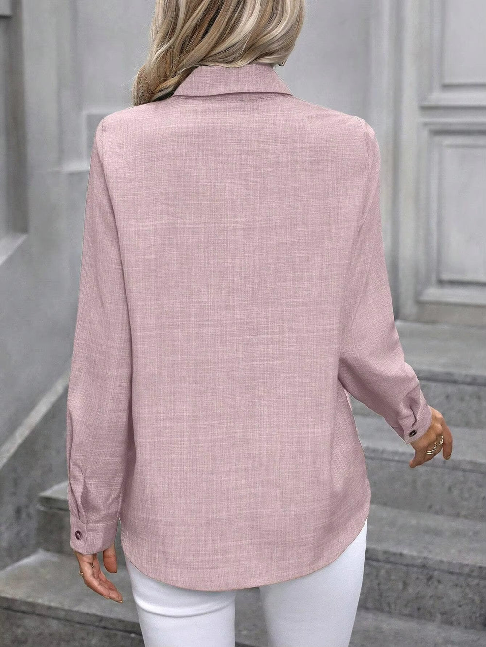 Casual A Solid Color Long-sleeved Lapel Simple Shirt Mssza