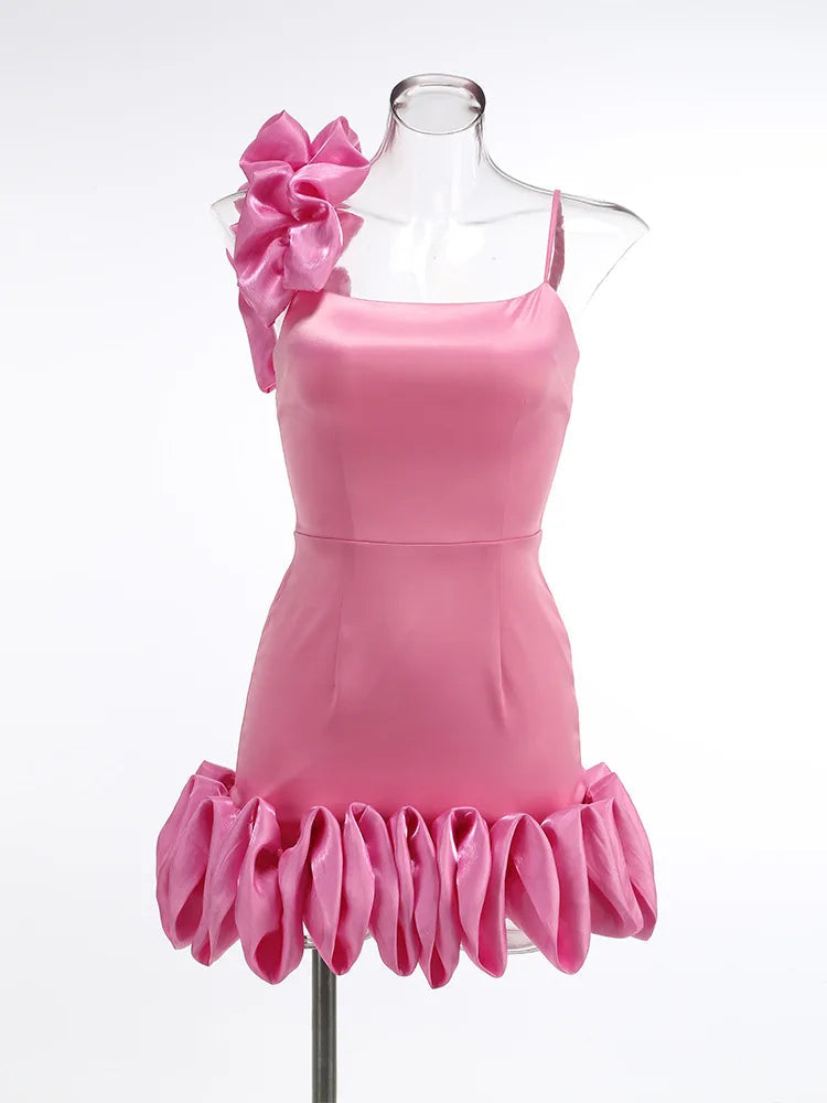 Pink One Shoulder Ruffles Mini Dress Mssaz Desses