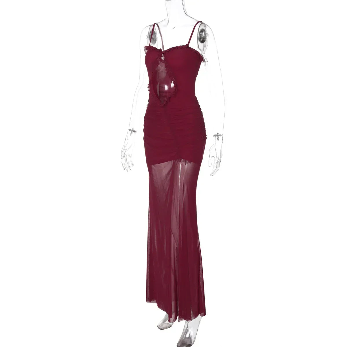 Mesh Patchwork Hollow Out Ruffled Long Dress Mssaz Desses