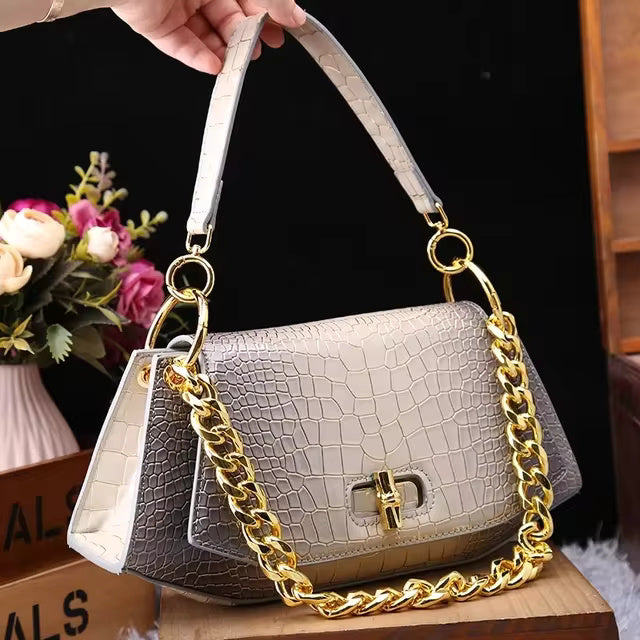 Crocodile Pattern Genuine Leather  Shoulder Messenger Bag Mssza