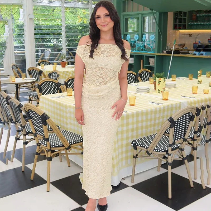 Lace Hollow Out Sleeveless Bodycon Maxi Dress Mssaz Desses