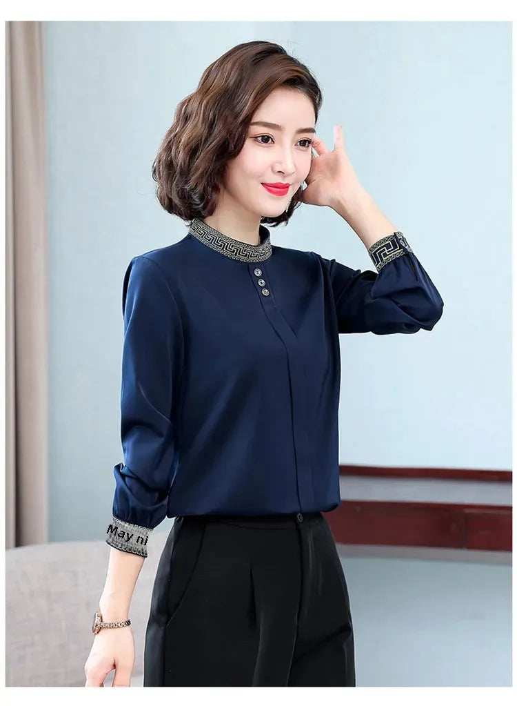 Elegant Long Sleeve Chiffon Slimming Shirt With Button Mssza