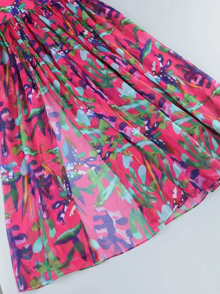 Strapless Retro Print Split Long Dress Mssaz Desses
