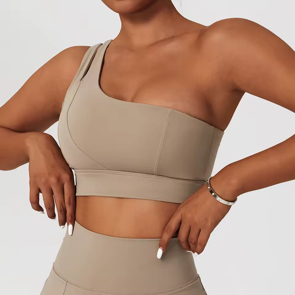Elasticity Single Strap Chest Pad Shockproof Running Sports Bra Mssza