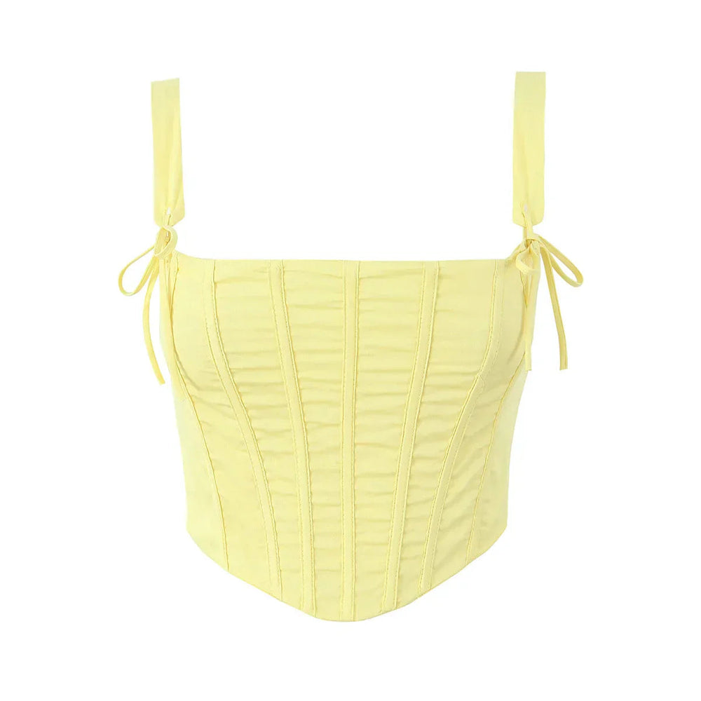 Yellow Slit Midi Dress and Cross Lacing up Top Set Mssaz Desses