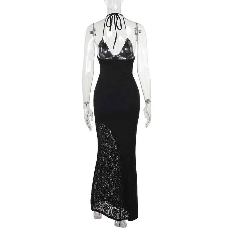 Deep V Halter Backless Maxi Party Dress Women Mssaz Desses