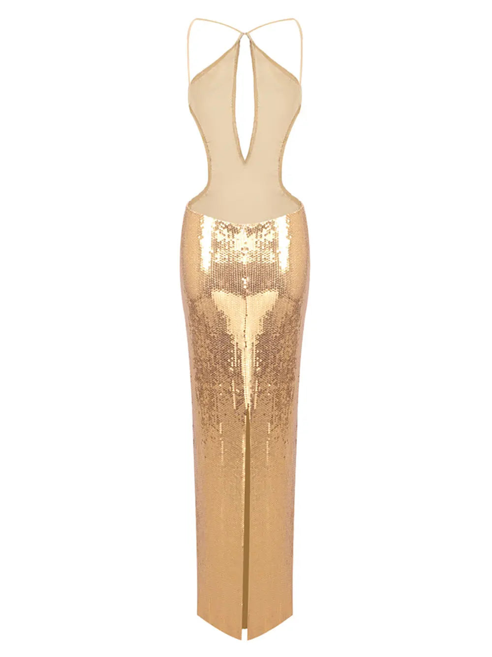 Gold Sequin Spaghetti Strap Hollow Long Dress Mssaz Desses