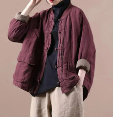 Quilted Ethnic Style Cotton And Linen Coat Mssaz Desses