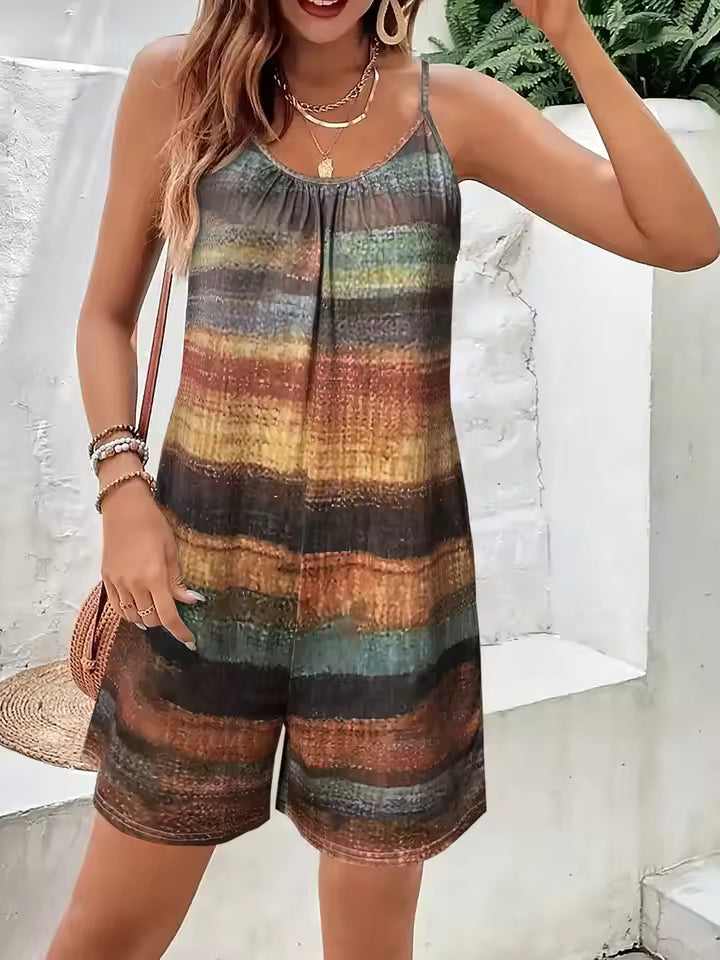 Casual Striped Pockets Drawing Printed Jumpsuit Mssza