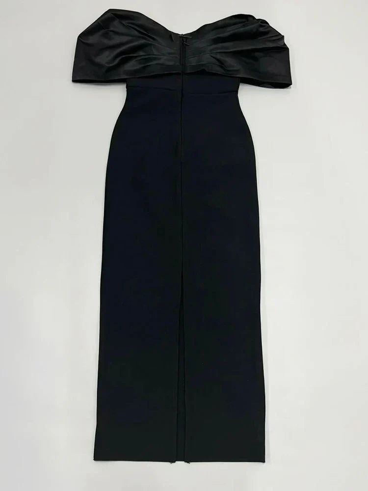 Off Shoulder Black Pleated Sleeves Crystal Dress Mssaz Desses
