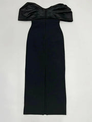 Off Shoulder Black Pleated Sleeves Crystal Dress Mssaz Desses