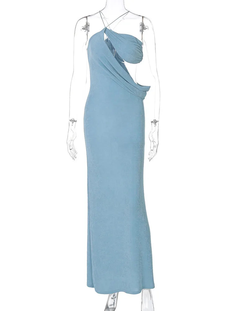 Halter Skew Collar Hollow Out Backless Long Dress Mssaz Desses