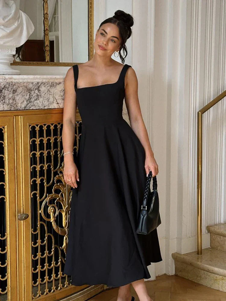 Black Maxi Dress Square Neck Spaghetti Straps Mssaz Desses