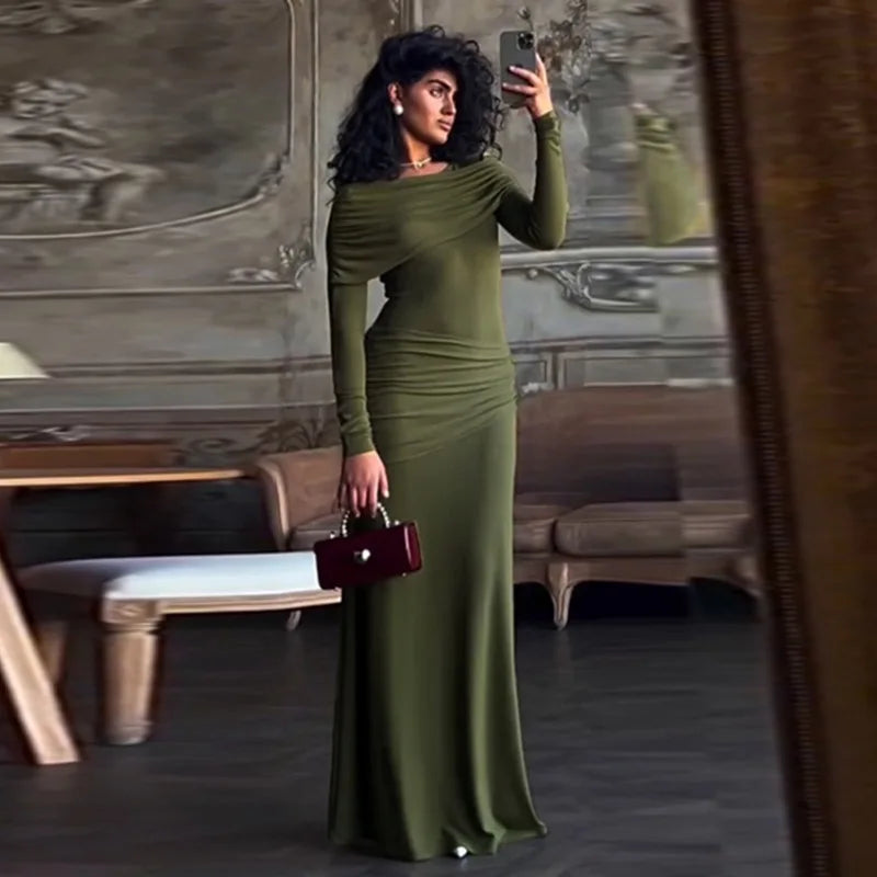 Solid Long Sleeve Irregular Splice Long Dress Mssaz Desses